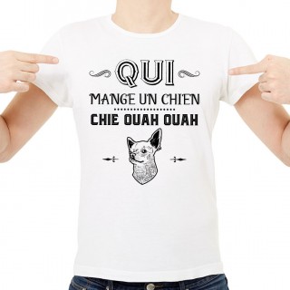 T-shirt Qui mange un chien chie ouah ouah