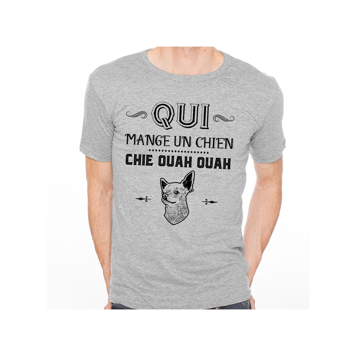 T-shirt Qui mange un chien chie ouah ouah