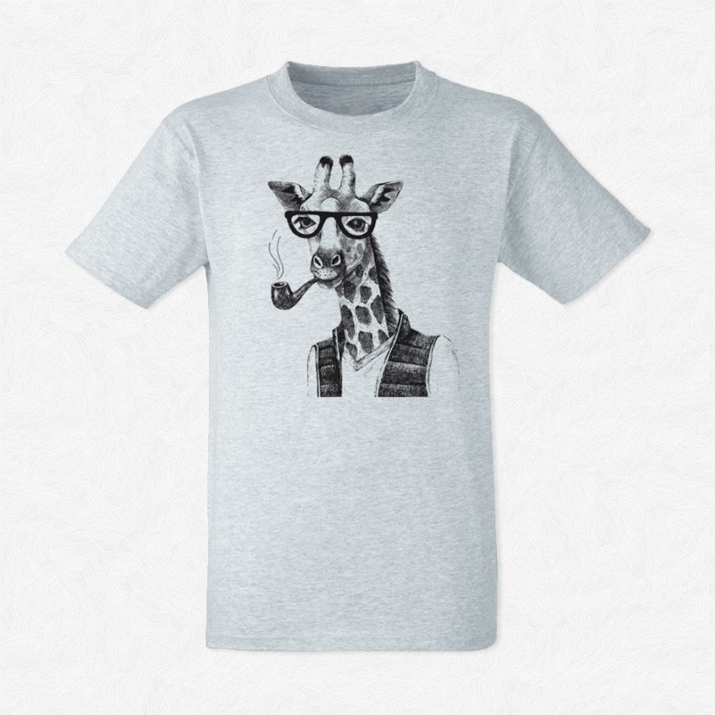 T-shirt Giraffe hipster fume une pipe