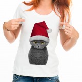 T-shirt Mignon chat dans un chapeau de Père Noël