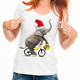 T-shirt Éléphant avec le chapeau de père sur un vélo