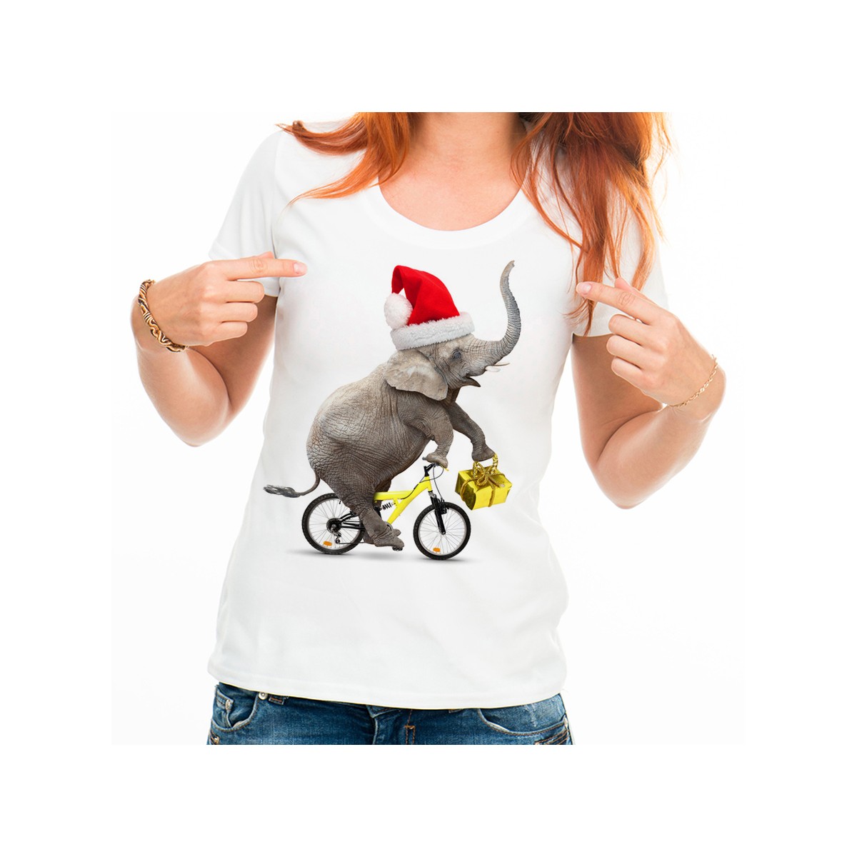 T-shirt Éléphant avec le chapeau de père sur un vélo