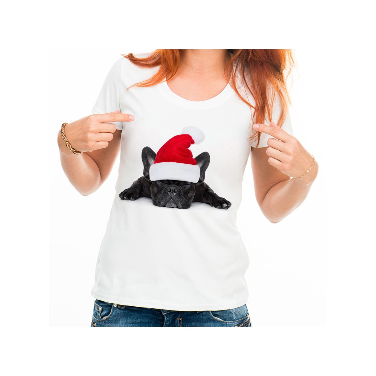 T-shirt Bouledogue bonnet de noël