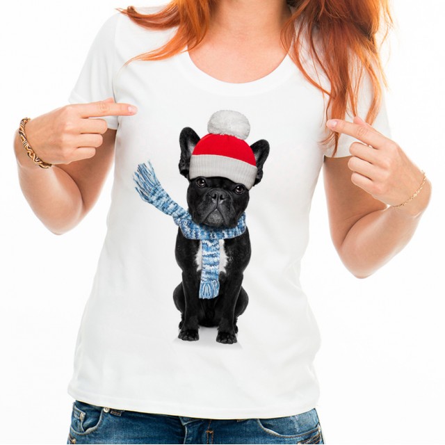 T-shirt Bouledogue écharpe noël