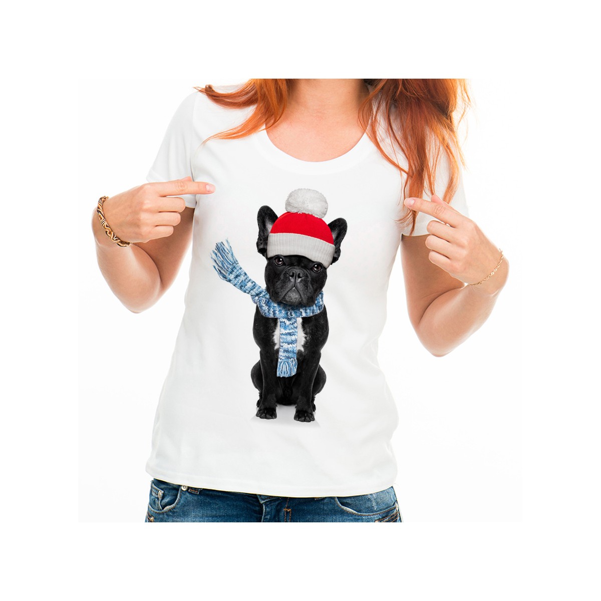 T-shirt Bouledogue écharpe noël