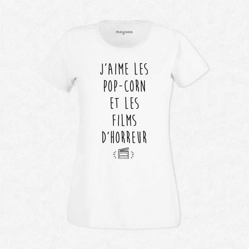 T-shirt J'aime les pop corn et les films d'horreur