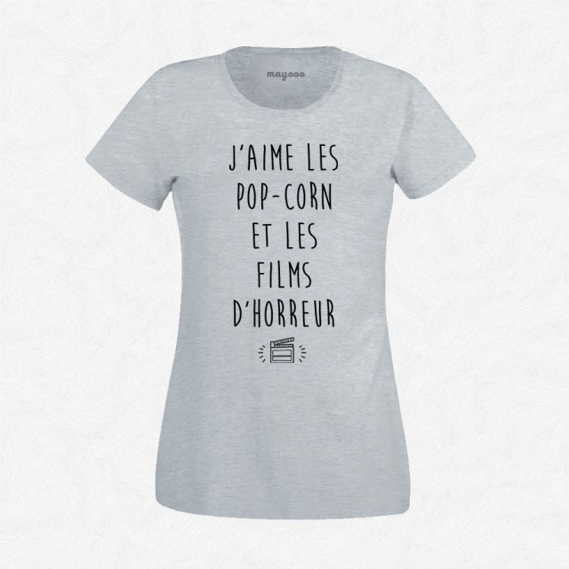 T-shirt J'aime les pop corn et les films d'horreur